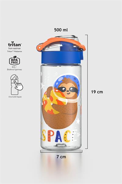 Renga Saga Space Desenli 500 ml Tritan Çocuk Matara 912014 Mavi-Turuncu
