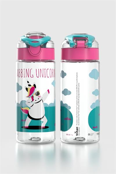 Renga Saga Unicorn Desenli 500 ml Tritan Çocuk Matara 912014 Pembe-Turkuaz