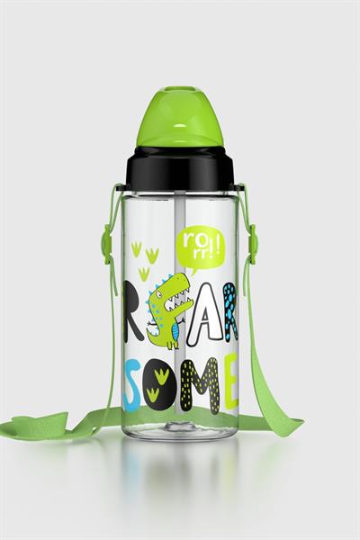 Renga Sonic Air Desenli 500 ml Askılı Pipetli Tritan Çocuk Matara 912058 Siyah-Yeşil