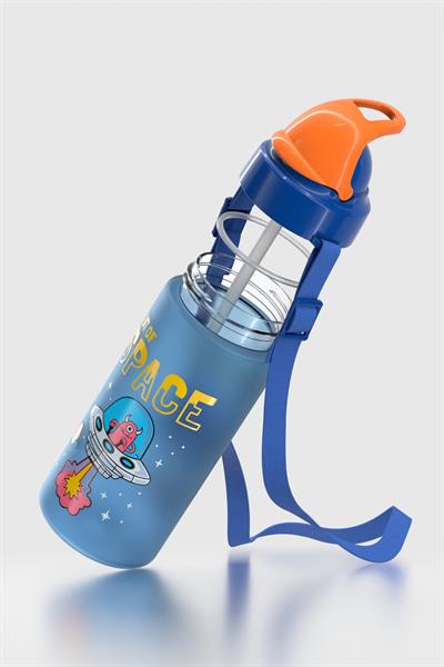 Renga Sonic Air Desenli 500 ml Askılı Pipetli Mat Tritan Çocuk Matara 912119 Mavi