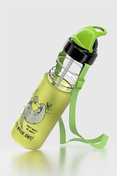 Renga Sonic Air Desenli 500 ml Askılı Pipetli Mat Tritan Çocuk Matara 912119 Yeşil