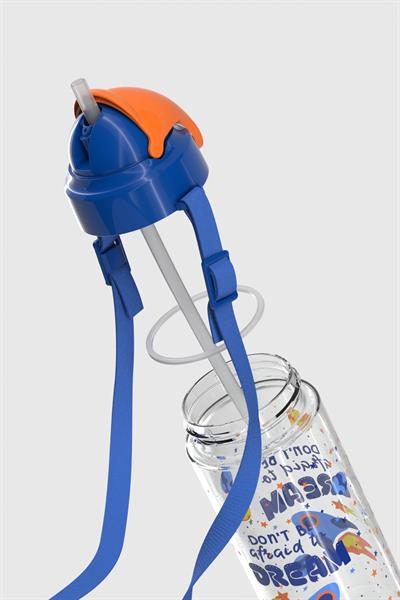 Renga Sonic Air Desenli 500 ml Askılı Pipetli Tritan Çocuk Matara 912058 Mavi-Turuncu