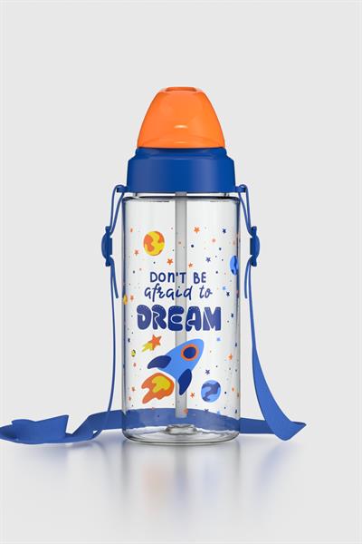 Renga Sonic Air Desenli 500 ml Askılı Pipetli Tritan Çocuk Matara 912058 Mavi-Turuncu