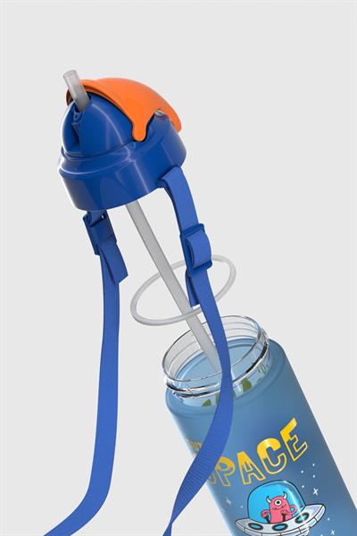 Renga Sonic Air Desenli 500 ml Askılı Pipetli Mat Tritan Çocuk Matara 912119 Mavi