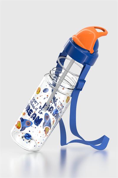 Renga Sonic Air Desenli 500 ml Askılı Pipetli Tritan Çocuk Matara 912058 Mavi-Turuncu