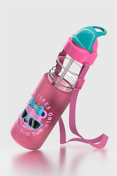 Renga Sonic Air Desenli 500 ml Askılı Pipetli Mat Tritan Çocuk Matara 912119 Pembe