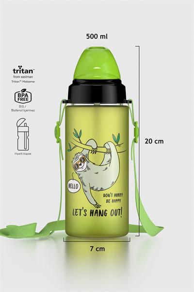 Renga Sonic Air Desenli 500 ml Askılı Pipetli Mat Tritan Çocuk Matara 912119 Yeşil