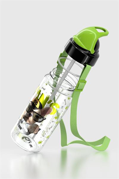 Renga Sonic Air Köpek Desenli 500 ml Askılı Pipetli Tritan Çocuk Matara 912059 Siyah-Yeşil