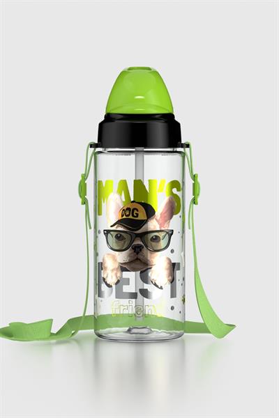 Renga Sonic Air Köpek Desenli 500 ml Askılı Pipetli Tritan Çocuk Matara 912059 Siyah-Yeşil
