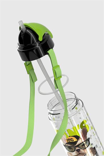 Renga Sonic Air Köpek Desenli 500 ml Askılı Pipetli Tritan Çocuk Matara 912059 Siyah-Yeşil