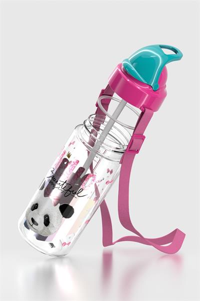 Renga Sonic Air Panda Desenli 500 ml Askılı Pipetli Tritan Çocuk Matara 912059 Pembe-Mint