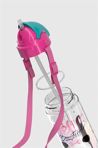 Renga Sonic Air Panda Desenli 500 ml Askılı Pipetli Tritan Çocuk Matara 912059 Pembe-Mint