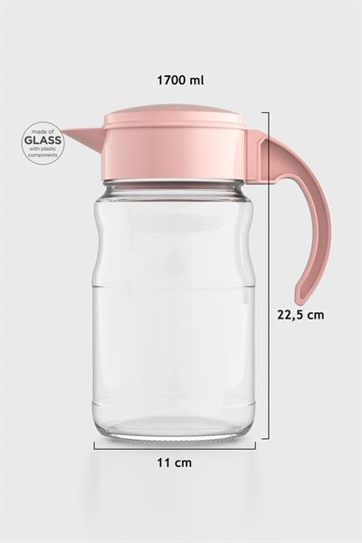 Renga Spiro 1700 ml Pastel Pembe Kapaklı Cam Sürahi 111031