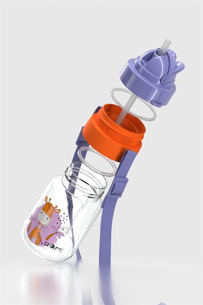 Renga Taffy Desenli 330 ml Askılı Pipetli Tritan Bebek Suluk 222056 Mor