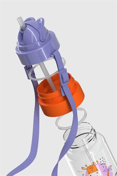 Renga Taffy Desenli 330 ml Askılı Pipetli Tritan Bebek Suluk 222056 Mor