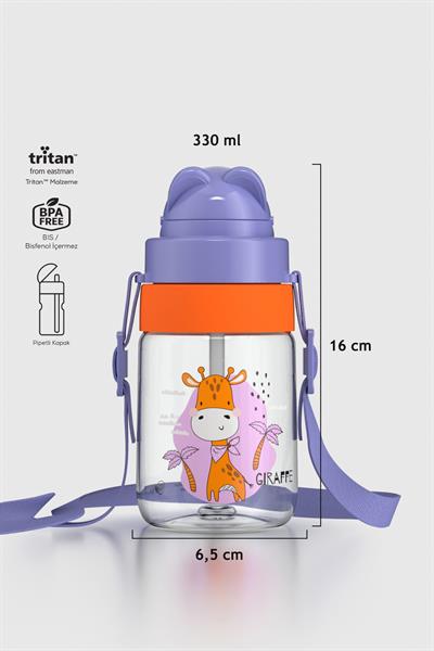 Renga Taffy Desenli 330 ml Askılı Pipetli Tritan Bebek Suluk 222056 Mor