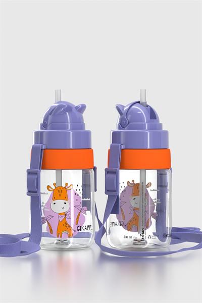 Renga Taffy Desenli 330 ml Askılı Pipetli Tritan Bebek Suluk 222056 Mor