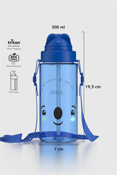 Renga Taffy Desenli 500 ml Askılı Pipetli Tritan Çocuk Matara 912080 Mavi