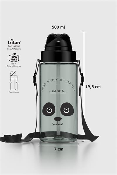 Renga Taffy Desenli 500 ml Askılı Pipetli Tritan Çocuk Matara 912080 Siyah