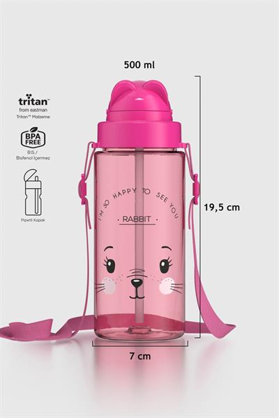 Renga Taffy Desenli 500 ml Askılı Pipetli Tritan Çocuk Matara 912080 Pembe