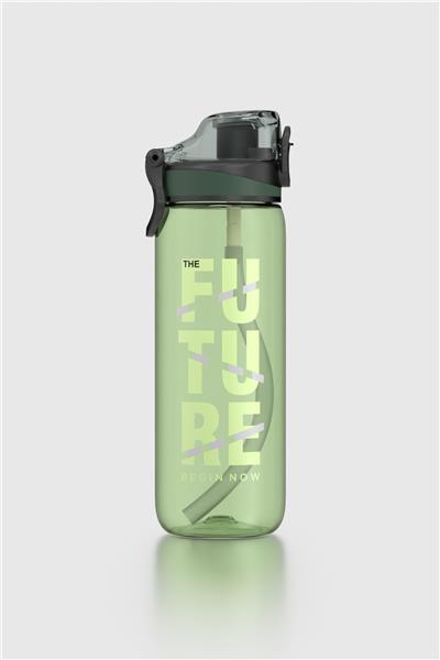 Renga Trego Sport Yazı Desenli 630 ml Pipetli Tritan Matara 912170 Yeşil
