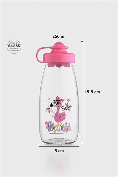 Renga Ufo Kids Flamingo Desen 250 ml Cam Şişe 182030 Fuşya