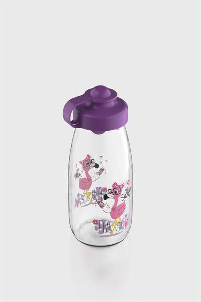 Renga Ufo Kids Flamingo Desen 250 ml Cam Şişe 182030 Mor