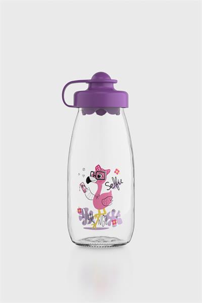 Renga Ufo Kids Flamingo Desen 250 ml Cam Şişe 182030 Mor