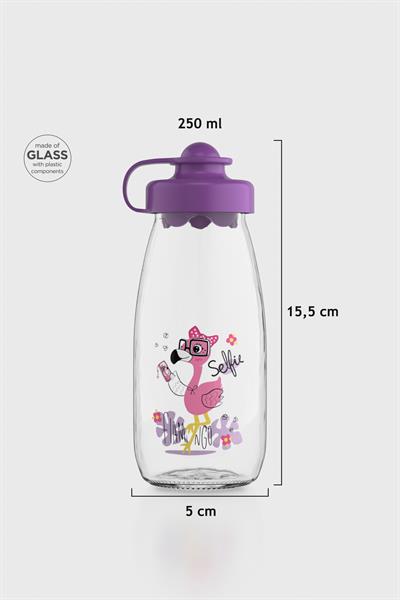 Renga Ufo Kids Flamingo Desen 250 ml Cam Şişe 182030 Mor