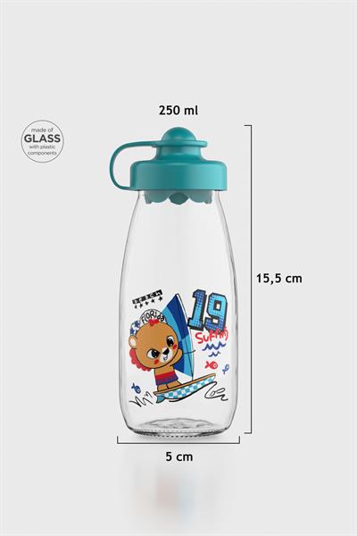 Renga Ufo Kids Surfing Desen 250 ml Cam Şişe 182030 Sky Turkuaz
