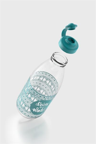 Renga Ufo Yazı Desenli 1000 ml Cam Şişe 182052 Turkuaz
