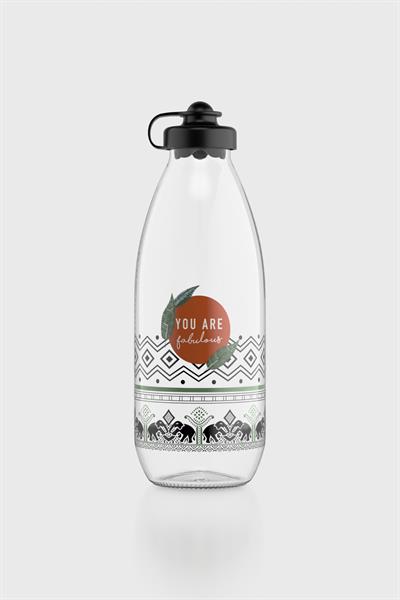 Renga Ufo Yazı Desenli 1000 ml Cam Şişe 182052 Siyah