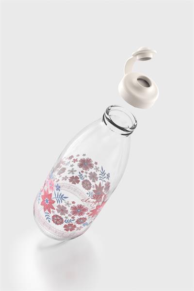 Renga Ufo Yazı Desenli 1000 ml Cam Şişe 182052 Bej