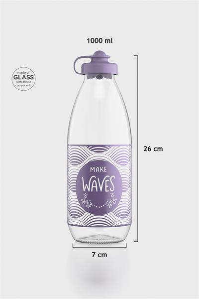 Renga Ufo Yazı Desenli 1000 ml Cam Şişe 182052 Mor