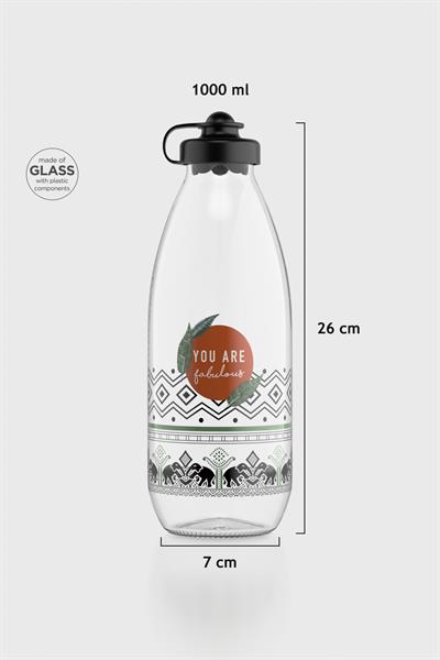 Renga Ufo Yazı Desenli 1000 ml Cam Şişe 182052 Siyah