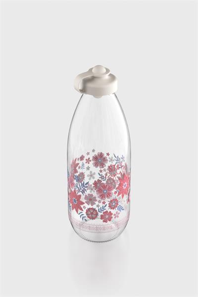 Renga Ufo Yazı Desenli 1000 ml Cam Şişe 182052 Bej