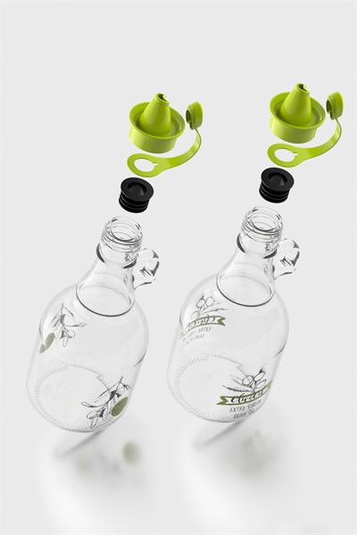 Renga Urla Desenli 500 ml Yeşil Kapaklı 2li Cam Yağlık Seti 152076
