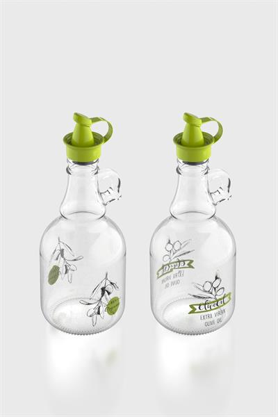 Renga Urla Desenli 500 ml Yeşil Kapaklı 2li Cam Yağlık Seti 152076