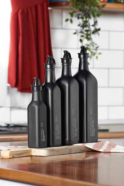 Renga Urla Yazı Desenli 1000 ml Cam Yağlık 152075 Mat Siyah