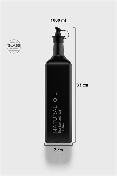 Renga Urla Yazı Desenli 1000 ml Cam Yağlık 152075 Mat Siyah