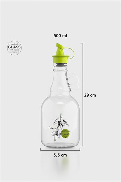 Renga Urla Zeytin Desenli 500 ml Yeşil Kapaklı Cam Yağlık 152076