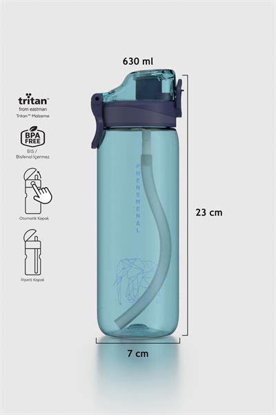 Renga Wave Duplo 630 ml Opsiyonel Pipetli Tritan Matara 912176 Mavi