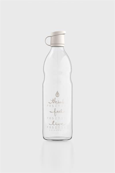 Renga Zen Yazı Desenli 1000 ml Cam Şişe 182049 Bej