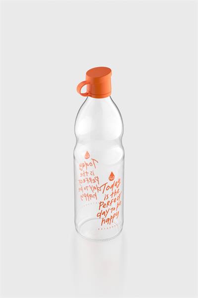 Renga Zen Yazı Desenli 1000 ml Cam Şişe 182049 Turuncu