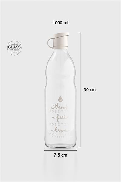 Renga Zen Yazı Desenli 1000 ml Cam Şişe 182049 Bej