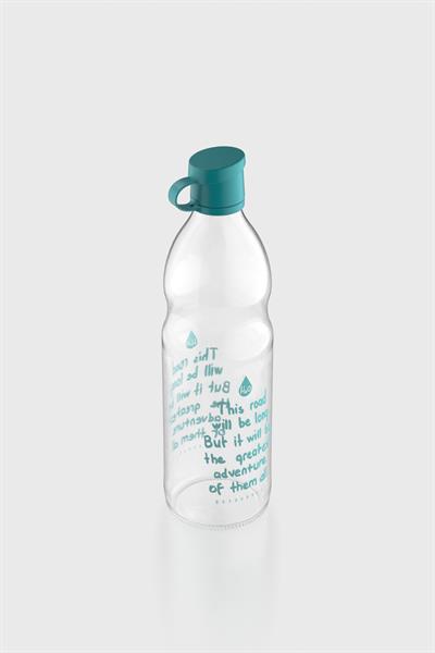 Renga Zen Yazı Desenli 1000 ml Cam Şişe 182049 Turkuaz