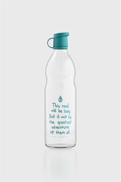 Renga Zen Yazı Desenli 1000 ml Cam Şişe 182049 Turkuaz