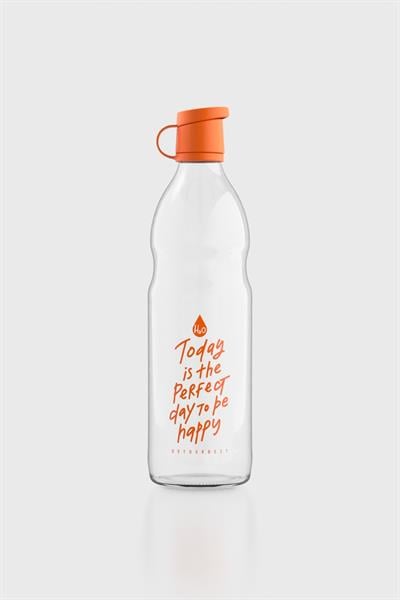 Renga Zen Yazı Desenli 1000 ml Cam Şişe 182049 Turuncu
