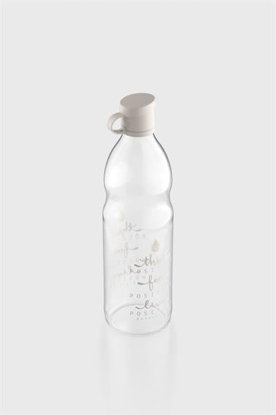 Renga Zen Yazı Desenli 1000 ml Cam Şişe 182049 Bej