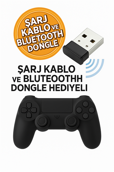 Bluetooth Dongle Dahil Çoklu Platform Titreşimli Oyun Kolu – PS4, PC, Tablet, Telefon & Laptop Uyumlu